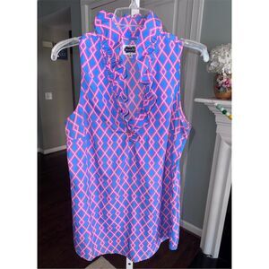 Mud Pie Women's M Geometric Sleeveless Ruffle Blouse‎